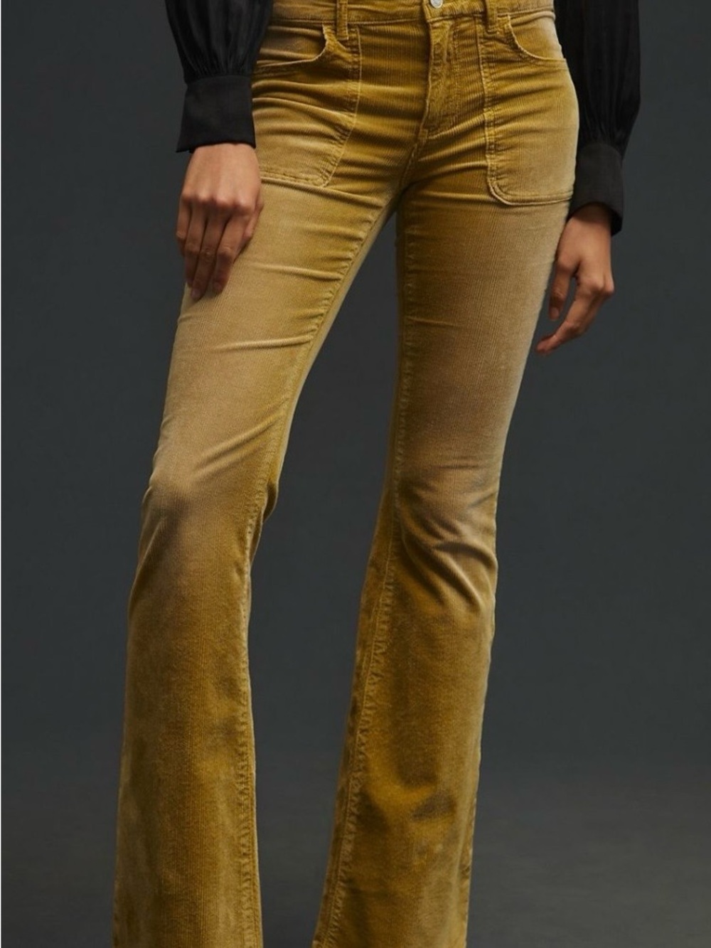 Pilcro High-Rise Corduroy Flare Jeans in Mustard Yellow. Size 30